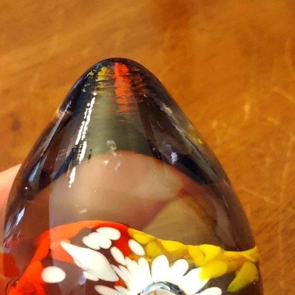 Art Glass Floral Egg Shaped Paperweight - Picture 4 of 7